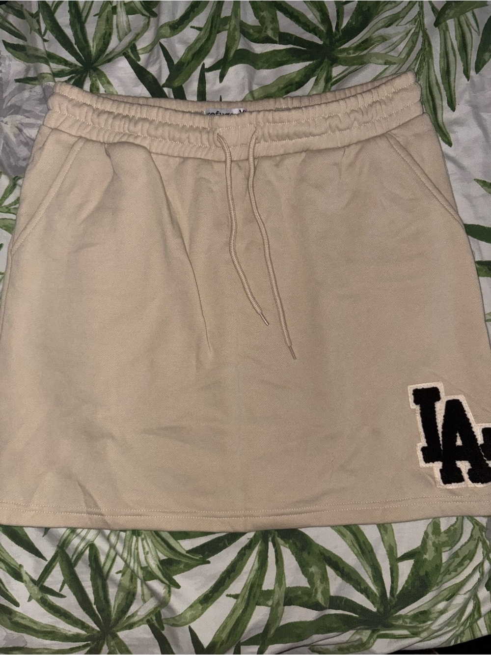refuge Beige LA Patch Drawstring Mini Skirt